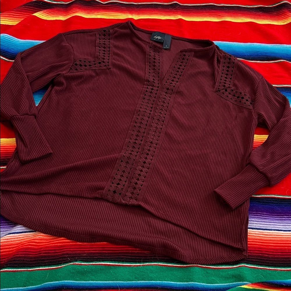Burgundy Long Sleeve Top with Lace Detail